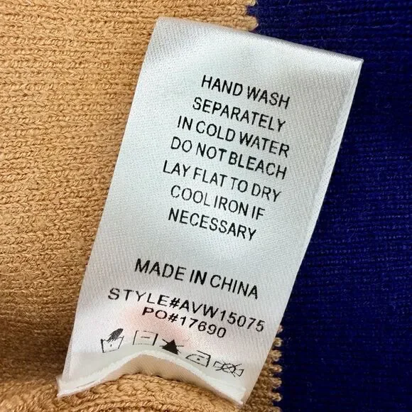 Avara Mock Neck Knit Sweater Top Tan with Navy Border Size M Medium EUC! - Picture 6 of 6